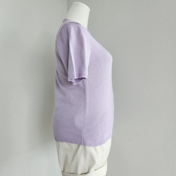 Vintage 90s Alfred Dunner Lilac Knit Butterfly Sweater Top Petite Large PL USA - Picture 6 of 10